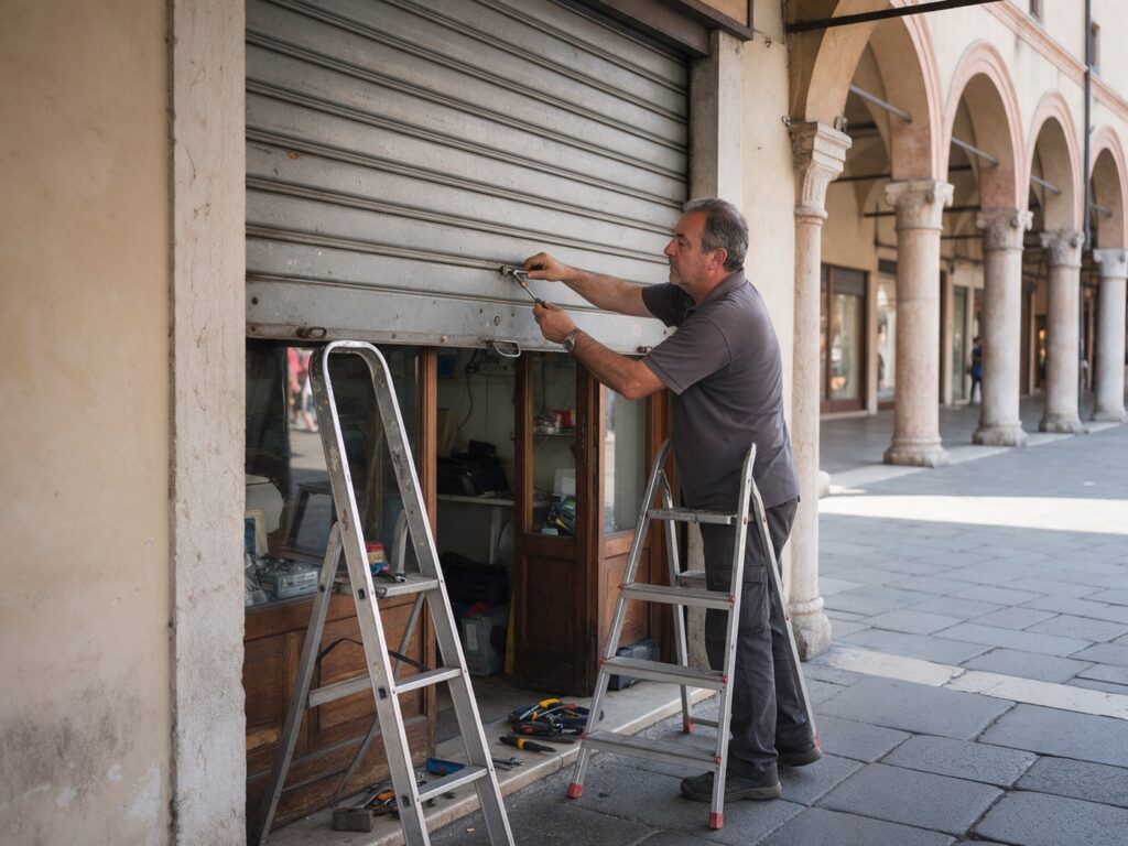 Tecnico al lavoro: riparazione serrande a Padova
